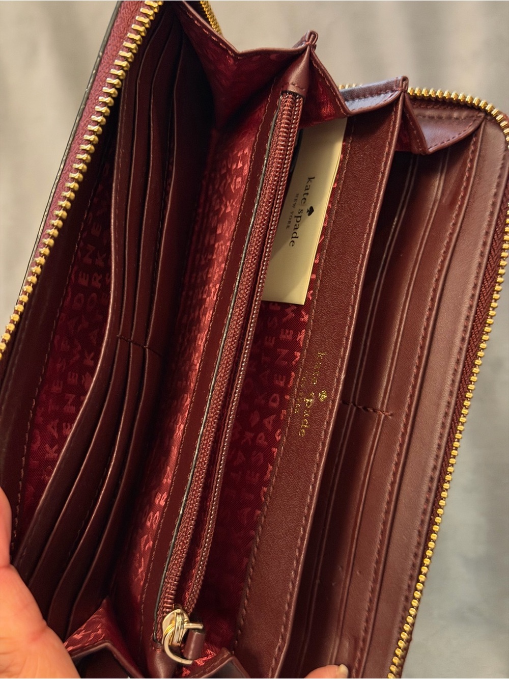 kate spade patent zip-around wallet in burgundy - Picture 3 of 10